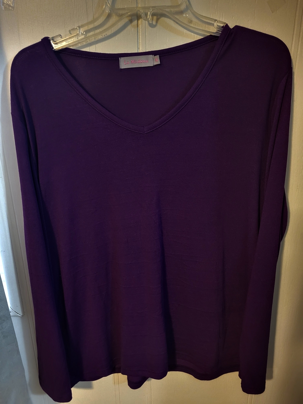 LA Madona V-Neck Long Sleeve Top - Deep Purple SZ XL See Measurements